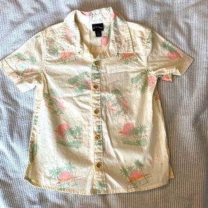 Toddler boys short sleeve button shirt with palm print